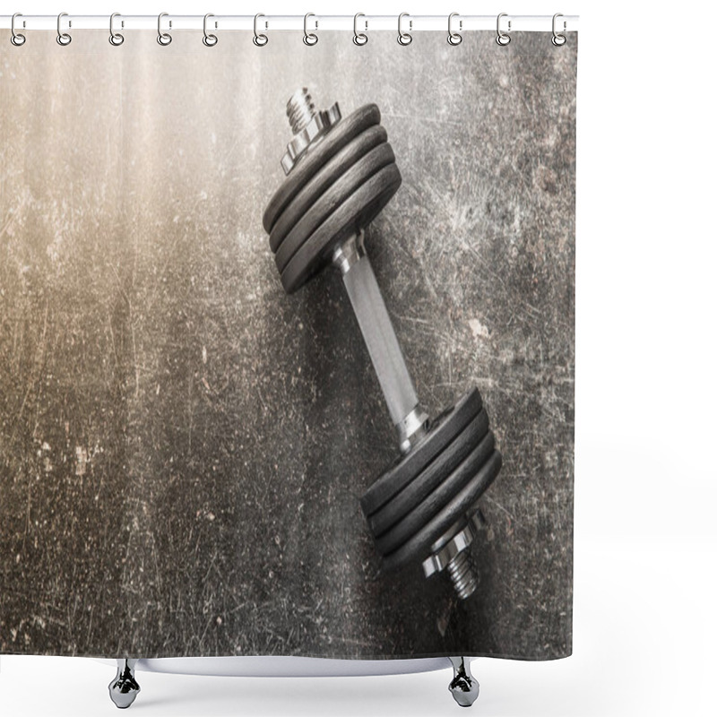 Personality  Dumbbell With Black Weight On Grunge Background. Shower Curtains