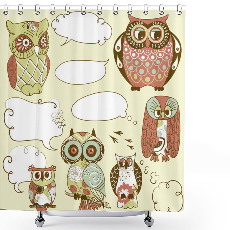 Personality  Collection Of Six Different Owls With Speech Bubbles Shower Curtains