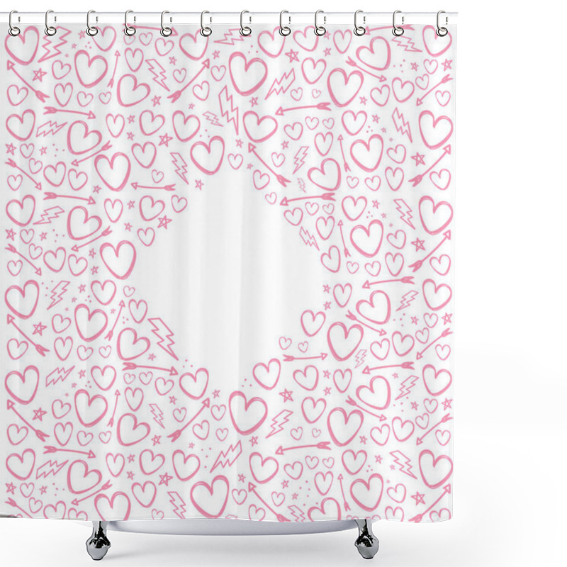 Personality  Rhombus Frame Of Hearts Isolated On White Background Shower Curtains