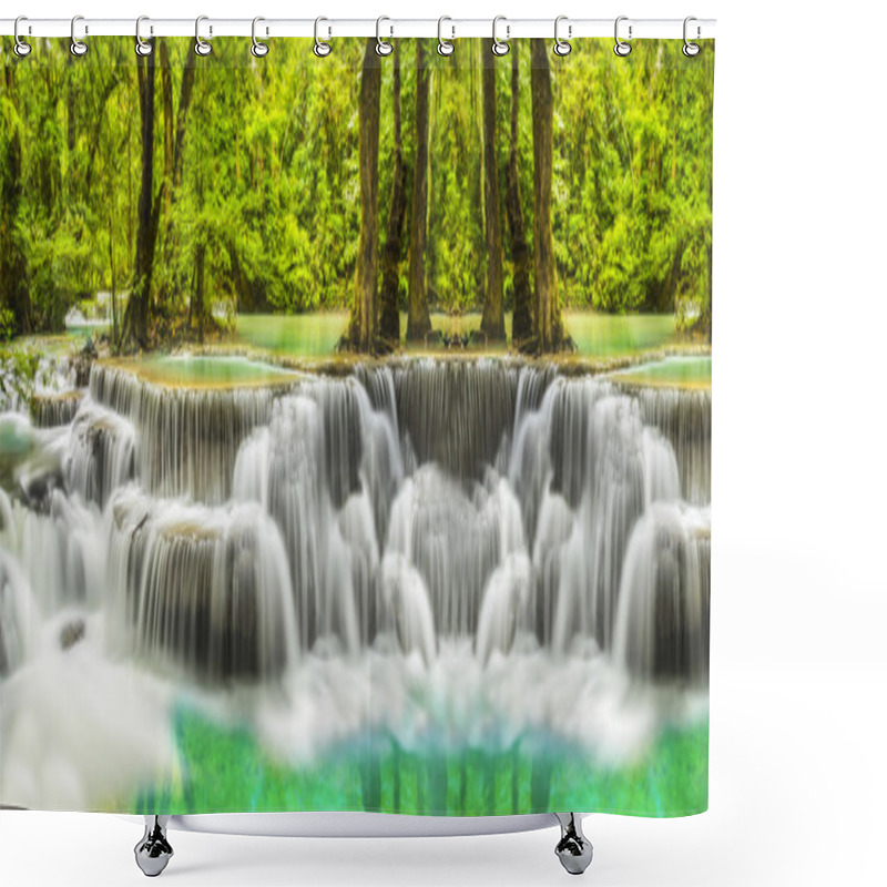 Personality  Erawan Waterfall In Kanchanaburi Province Shower Curtains