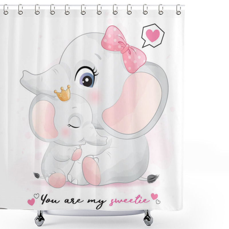 Personality  Cute Elephant Mother And Baby Illustration Shower Curtains