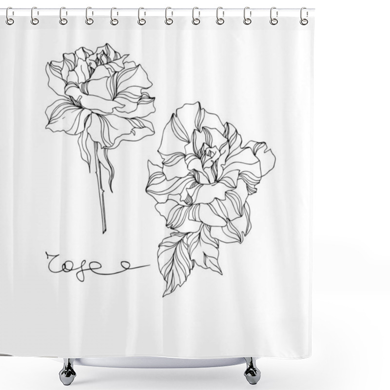 Personality  Vector Rose Floral Botanical Flowers. Black And White Engraved Ink Art. Isolated Roses Illustration Element. Shower Curtains