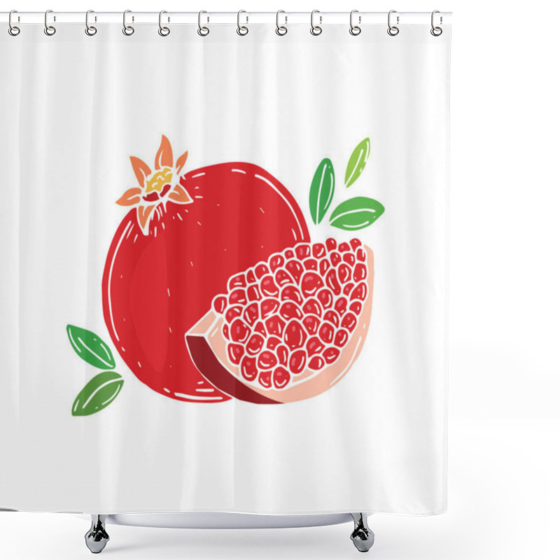 Personality  Pomegranate. Half Of Pomegranate. Pomegranate Seeds. Vector Illustration. Hand Drawn.  Shower Curtains