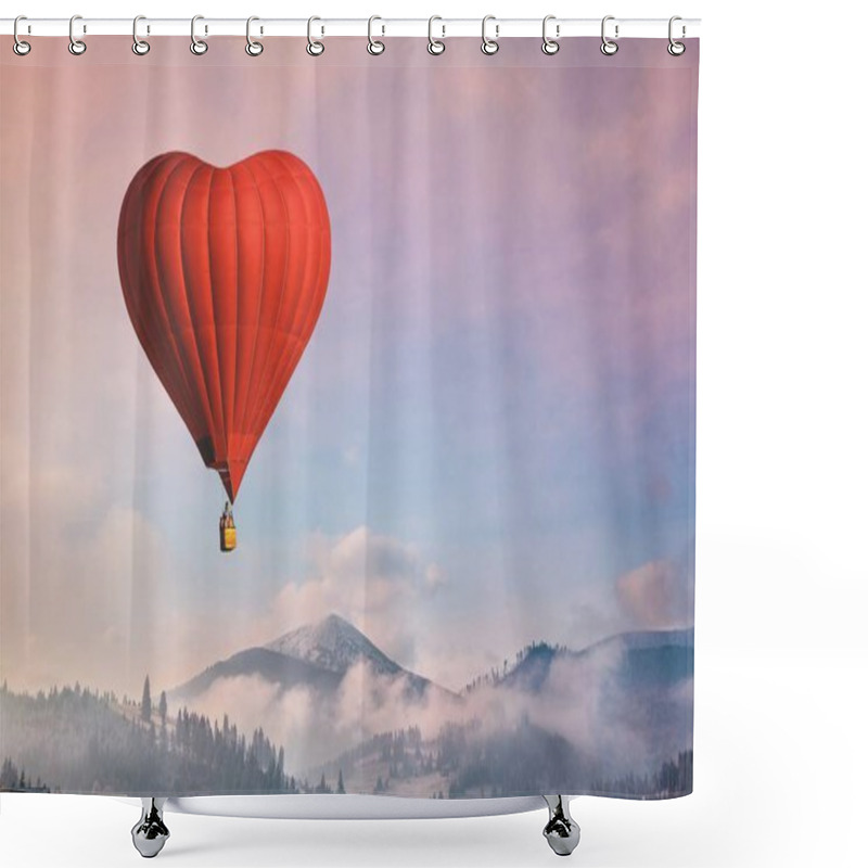 Personality  D Air Balloon In The Shape Of A Heart Flying In Morning Mountains Shower Curtains