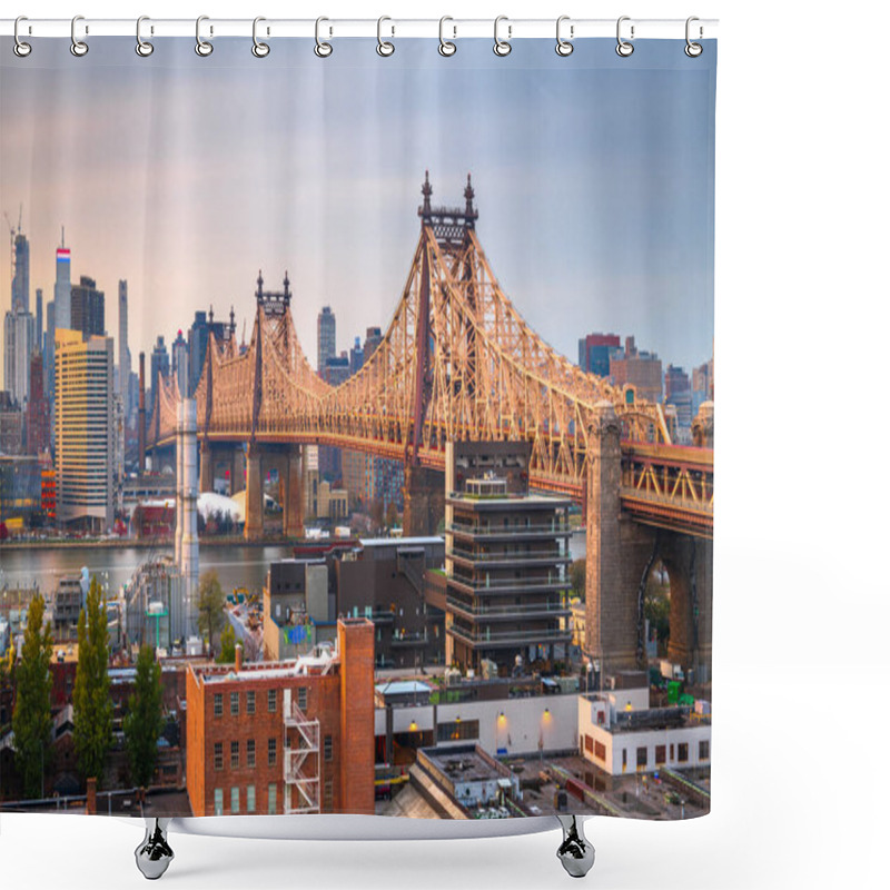 Personality  Queens, New York, USA View With The Queensboro Bridge Towards Manhattan At Dusk. Shower Curtains