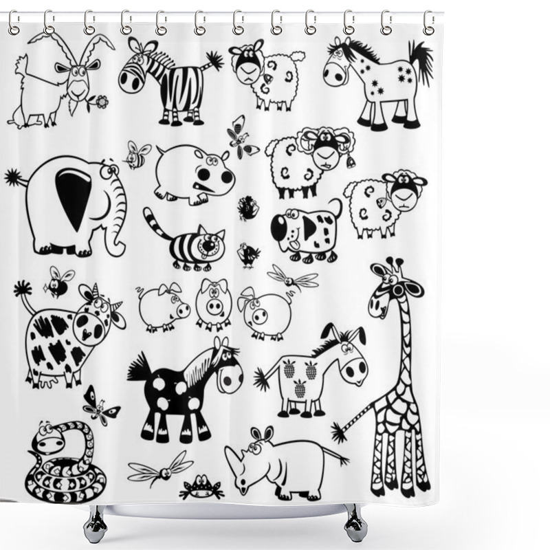 Personality  Set With Black And White Childish Animals Shower Curtains