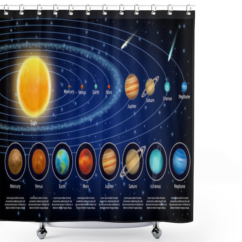 Personality  Solar System Planets Set, Vector Realistic Illustration Shower Curtains