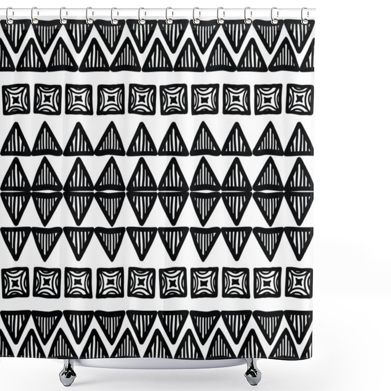 Personality  Tribal Ornament Seamless Pattern In Black And White Shower Curtains