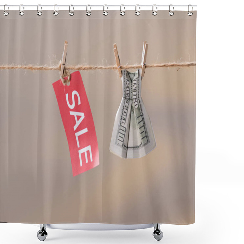 Personality  Sale Sign And Dollar Banknote On Clothesline Shower Curtains