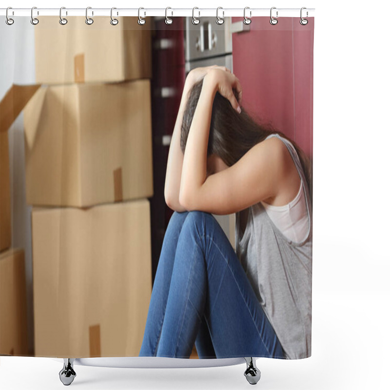 Personality  Sad Evicted Woman Worried Moving House Shower Curtains