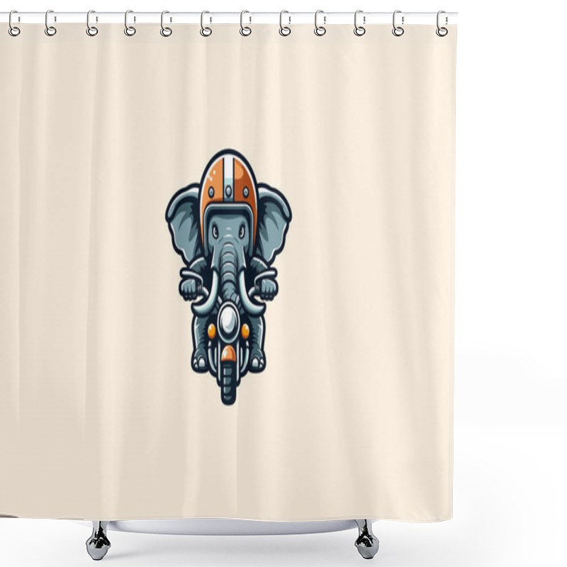 Personality  Elephant Riding Motorcycle Vector Mascot Design Shower Curtains