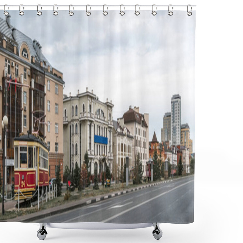 Personality  Panorama Of Peterburgskaya Street In Kazan, Russia, Beautiful Buildings And Historical Streetcar Cars Shower Curtains