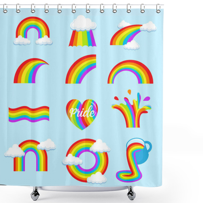 Personality  LGBT Rainbow Flag, Symbols Different Shapes Icons Set Shower Curtains