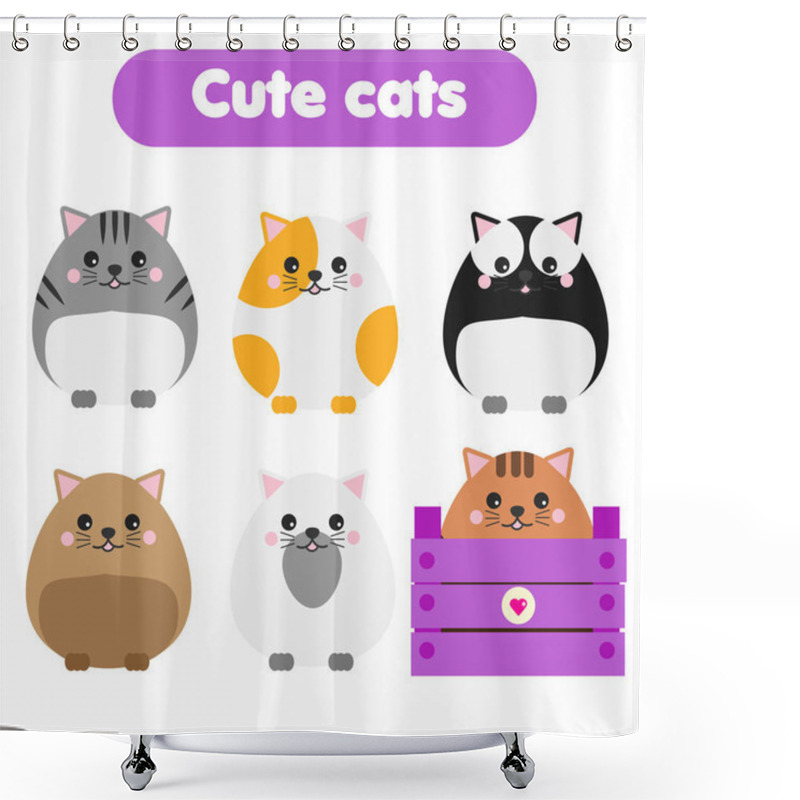 Personality  Cute Kawaii Cats. Children Style, Isolated Design Elements, Vector. Cartoon Cats Set Shower Curtains