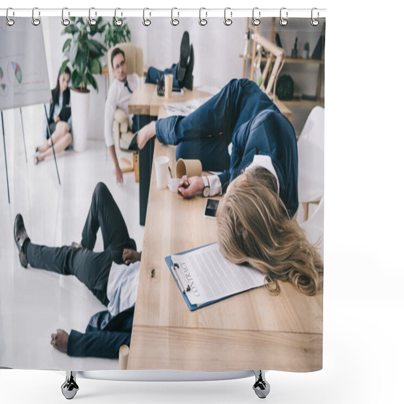 Personality  Tired Business Colleagues Sleeping At Office Shower Curtains