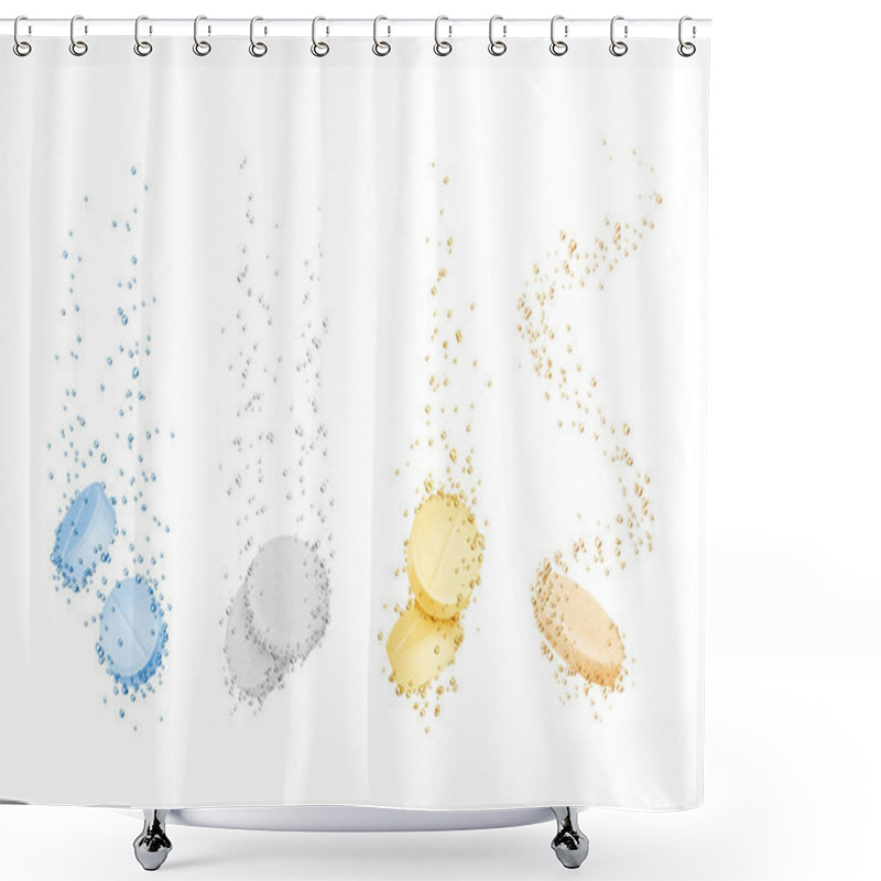 Personality  Set Of Water-soluble Pills Close-up On White Background Shower Curtains