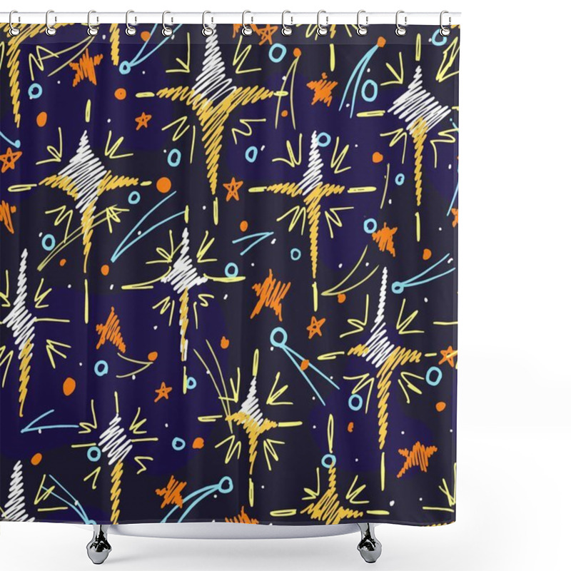 Personality  Seamless Pattern. Stars In The Dark Sky. In The Style Of A Childish Drawing By Hand. Shower Curtains