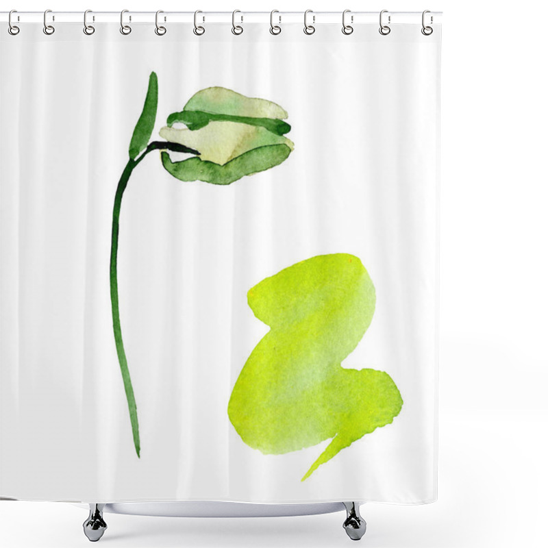 Personality  Green Aquilegia Bud. Beautiful Spring Wildflower Isolated On White. Isolated Aquilegia Illustration Element. Watercolor Background Illustration. Shower Curtains