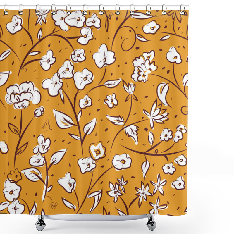 Personality  Tiny Spring Flowers Doodle Drawing Pattern Shower Curtains