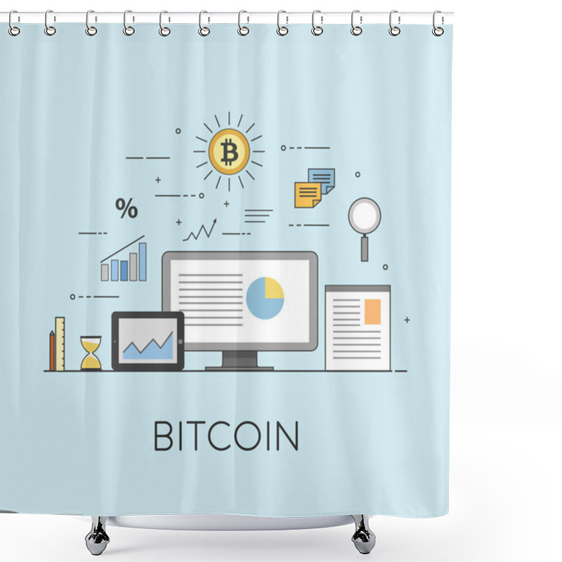 Personality  Crypto-currency Digital Marketing. Business And Finance. Bitcoin Trading. Digital Technologies. Charts And Reports. Colorful Flat Icons Shower Curtains