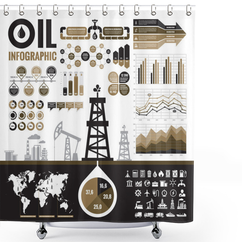 Personality  Oil Industry - Vector Infographic Elements For Presentation, Booklet And Other Design Project. Production, Transportation And Refining Of Oil - Infographic Vector Set. Included 32 Vector Icons. Shower Curtains