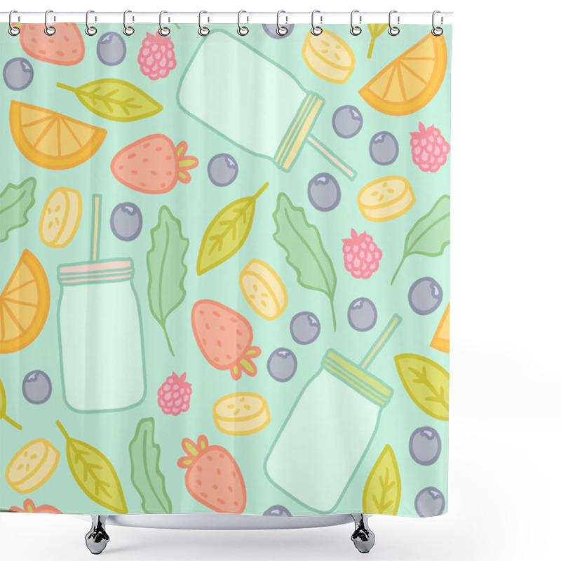 Personality  Fruits, Berries And Smoothie Jars Outline Seamless Pattern Shower Curtains