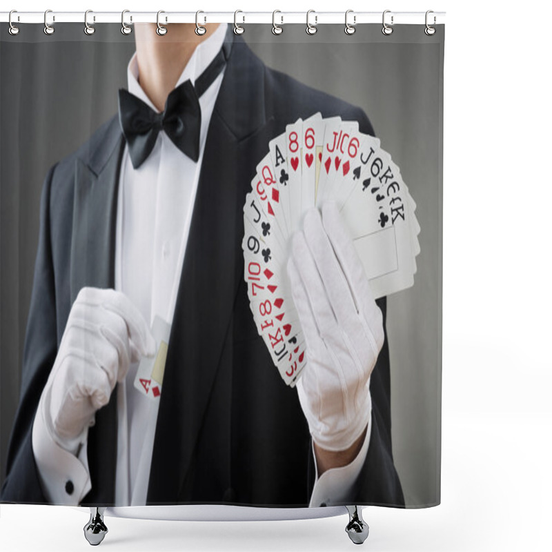 Personality  Magician Showing Fanned Out Cards Shower Curtains