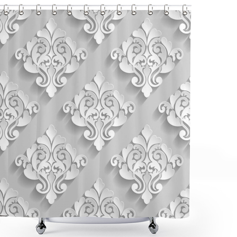 Personality  Vector Damask Seamless Pattern Background. Elegant Luxury Texture For Wallpapers, Backgrounds And Page Fill. 3D Elements With Shadows And Highlights. Paper Cut. Shower Curtains