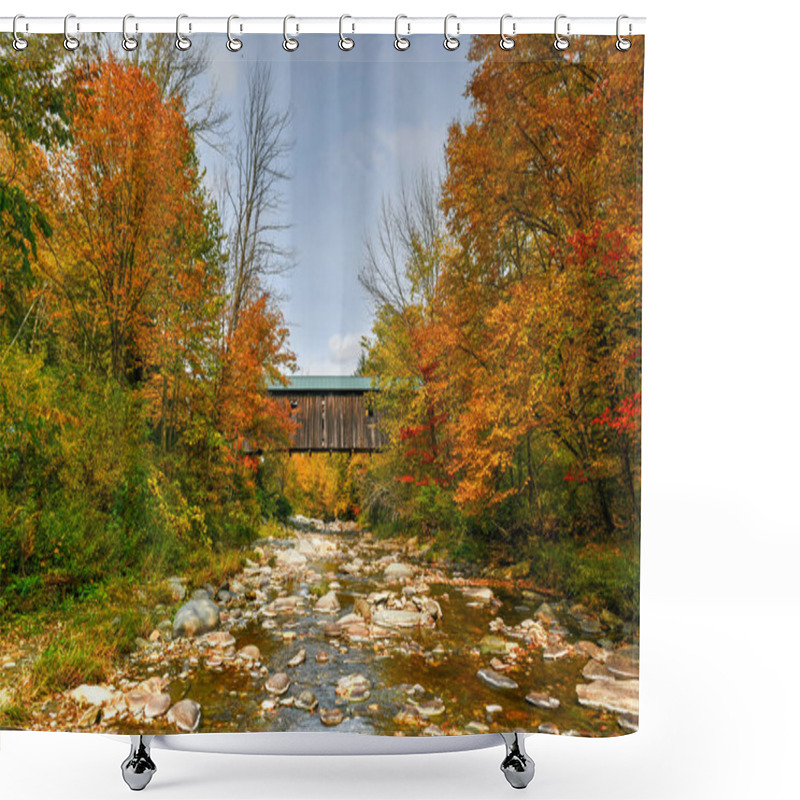 Personality  Grist Mill Covered Bridge In Cambridge, Vermont During Fall Foliage. Shower Curtains