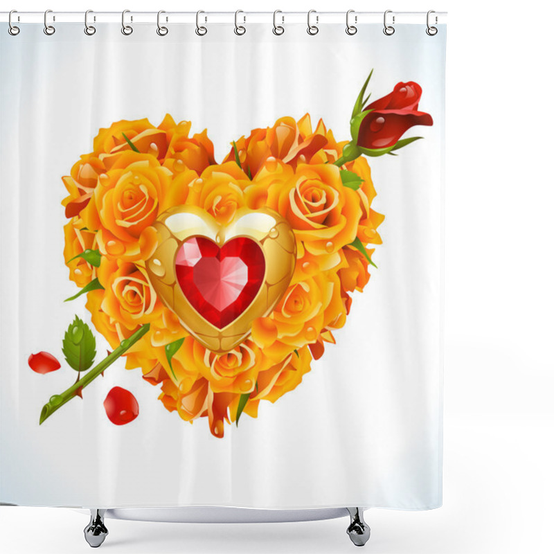 Personality  Vector Yellow Roses, Golden Jewel And Red Crystal Shower Curtains