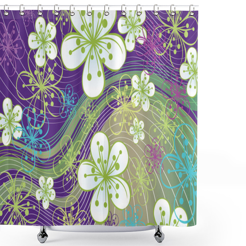 Personality  Spring Background. Flowers And Lines On The Abstract Background Shower Curtains