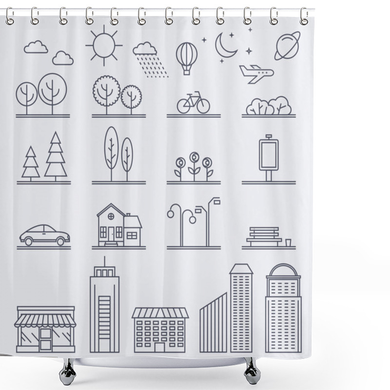 Personality  Icons With Buildings, Houses And Architecture Signs Shower Curtains