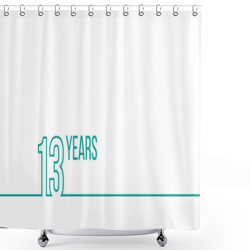 Personality  13 Years Anniversary Or Birthday. Linear Outline Graphics. Can Be Used For Printing Materials, Brouchures, Covers, Reports. Stock Vector Illustration Isolated On White Background Shower Curtains