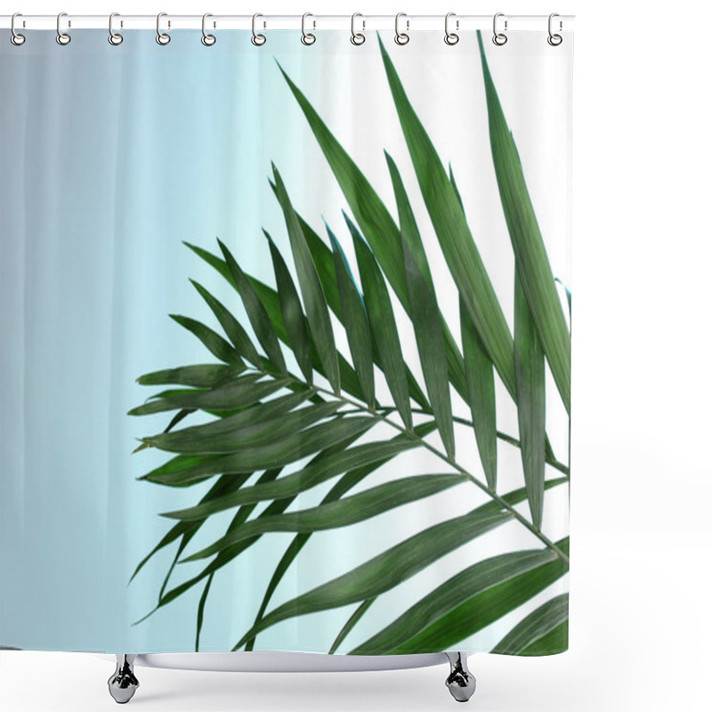 Personality  Beautiful Palm Leaves On Blue Background Shower Curtains