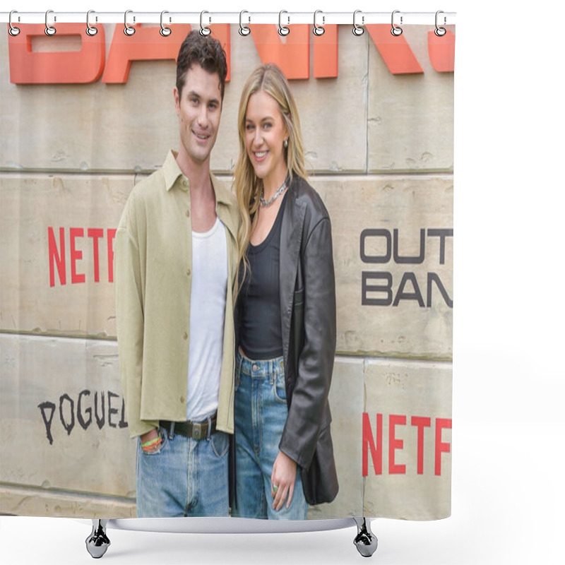 Personality  Chase Stokes And Girlfriend Kelsea Ballerini Arrive At Netflix's Poguelandia 2024 Event Celebrating 'Outer Banks' Season 4 Part 2 Held At Barker Hangar On November 2, 2024 In Santa Monica, Los Angeles, California, United States.  Shower Curtains