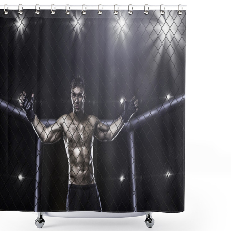 Personality  Fighter In Mma Cage Arena Shower Curtains