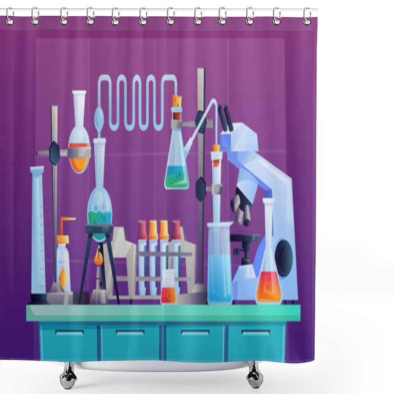 Personality  Chemical Laboratory Table Lab Equipment Tubes Room Shower Curtains