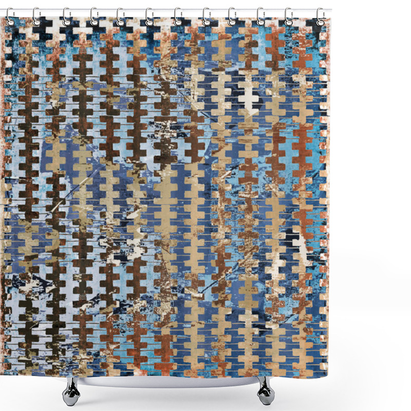 Personality  Geometric Boho Style Tribal Pattern With Distressed Texture And Effect Shower Curtains