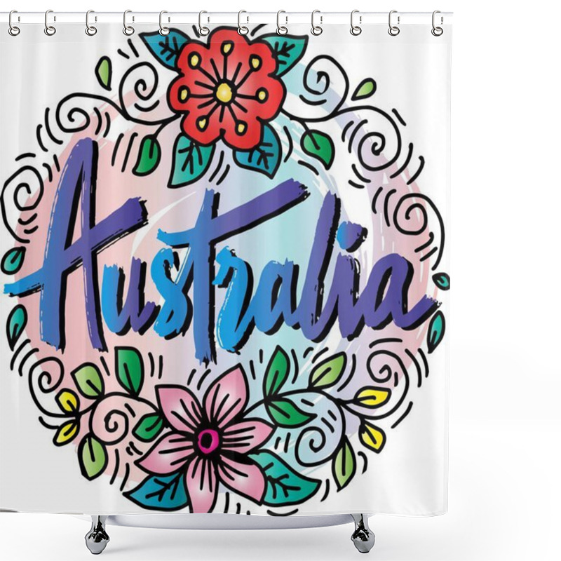 Personality  Hand Drawn Vector Illustration Of The Word Australia With Floral Background Shower Curtains