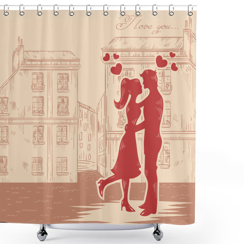 Personality  Happy Couple In Love With Hearts Shower Curtains