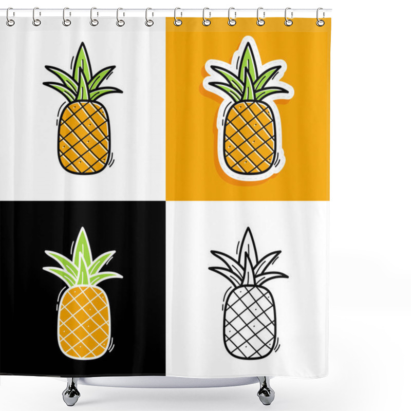 Personality  Pineapple Set. Hand Drawn Doodle Pineapple Icon Collection Vecto Shower Curtains