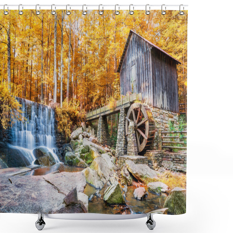 Personality  Fall Or Autumn Image Of Historic Mill And Waterfall In Marietta, Shower Curtains