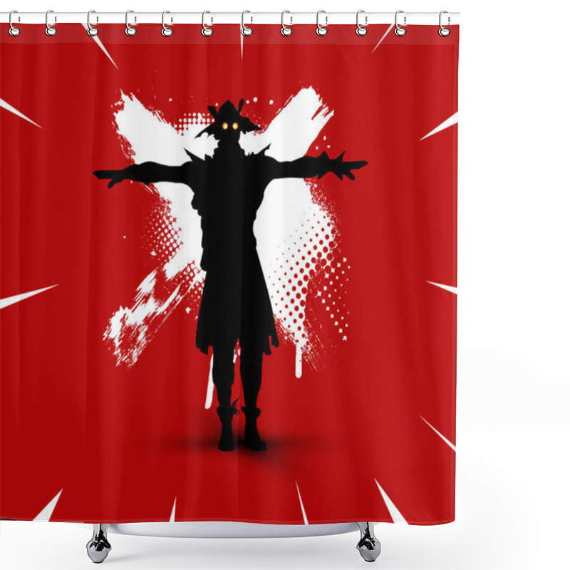 Personality  Fortnite Illustration. Battle Royale Concept. Scarecrow(skin) Silhouette On Bright Background With Brush Strokes And Dirty Marks (grunge Style) Vector Illustration. Fortnite Character  Shower Curtains