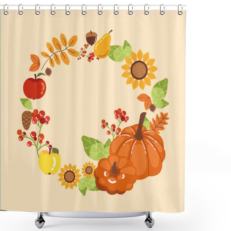 Personality  Wreath With Pumpkins Of Autumn And Decoration Shower Curtains