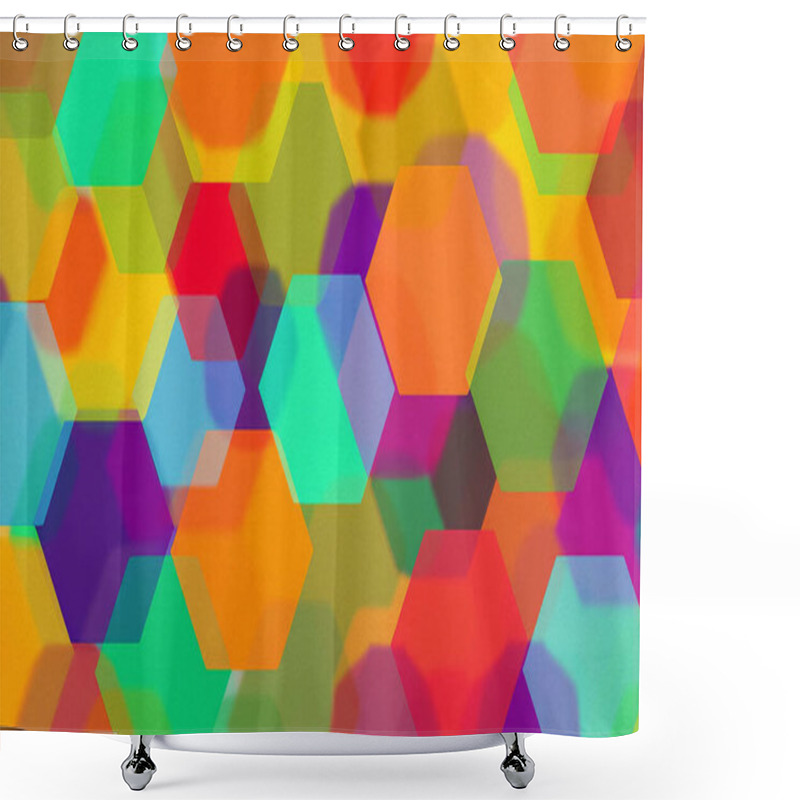 Personality  Colorful Abstract Background With Overlapping Hexagonal Shapes In A Variety Of Vibrant Hues Including Red, Orange, Yellow, Green, Blue, And Purple Shower Curtains