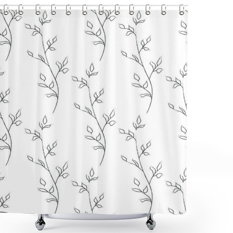 Personality  Vector Line Drawing Floral Seamless Pattern Shower Curtains