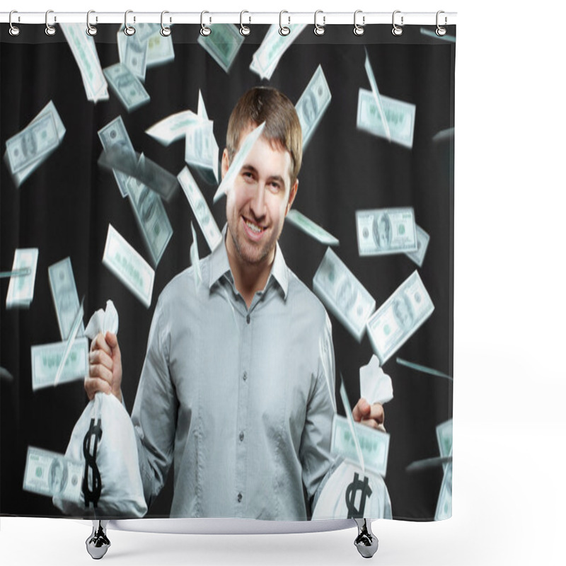 Personality  Happy Man Holding Money Bags Shower Curtains