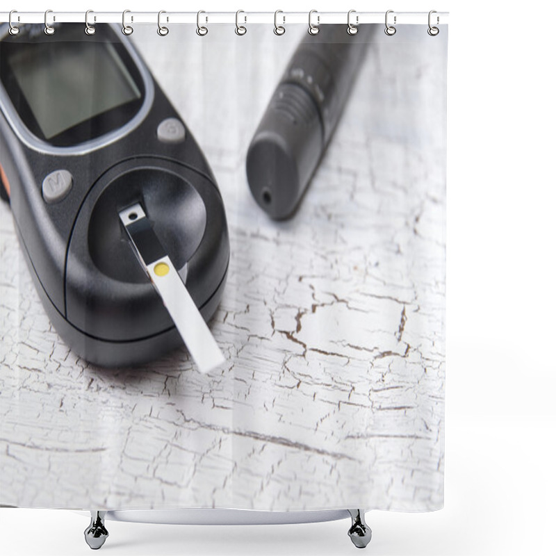 Personality  Device For Measuring Blood Sugar On Table Shower Curtains