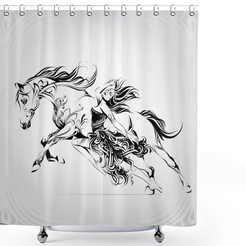 Personality  Silhouette Of A Running Horse With A Girl Shower Curtains