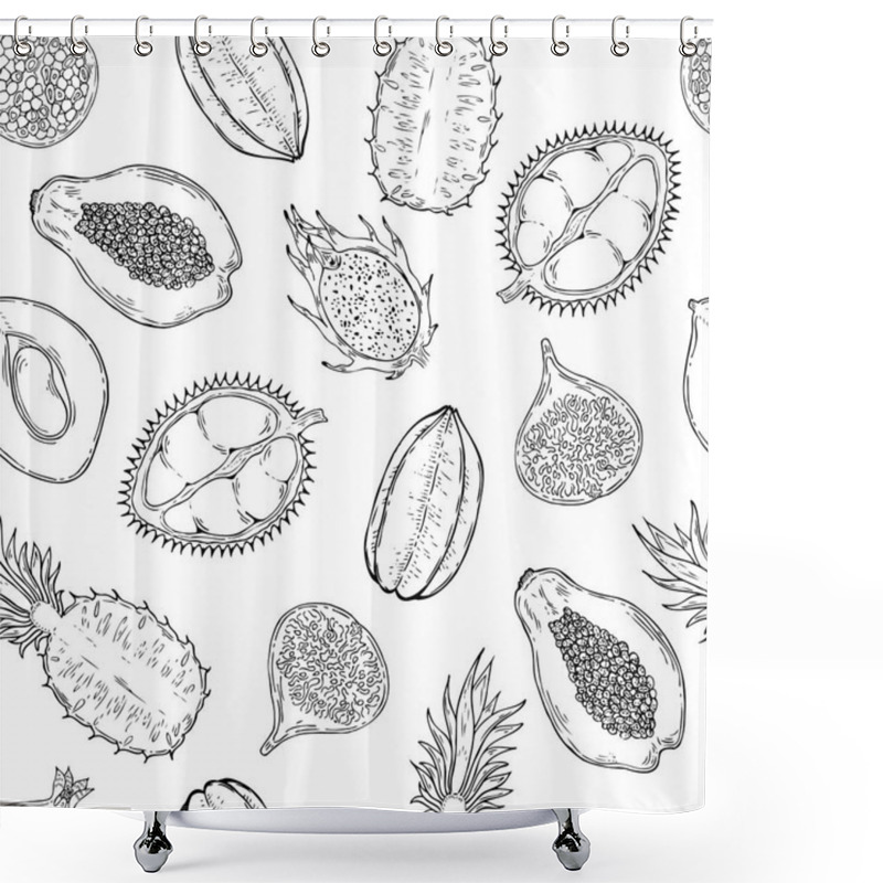 Personality  Pattern Of Exotic Fruits. On A White Background. Shower Curtains